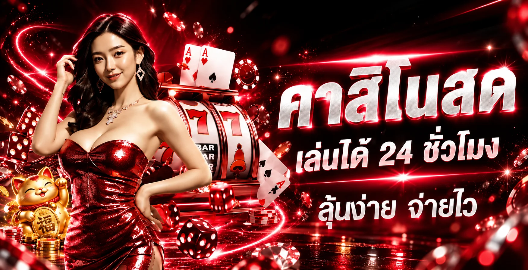 แบนเนอร์คาสิโนสด WINKKUB888 โทนแดงพรีเมียม